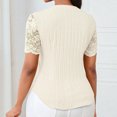 thumbnail image 5 of Xuyuer Women's Lace Patchwork Short Sleeve Blouse, Button V-Neck Casual Fashion Top Solid Color Shirt, 5 of 5