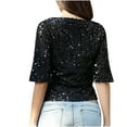 thumbnail image 4 of Spring Tops for Women Plus Size Tops 4X Fashion Women Fashion Half Sleeve Round Collar Printed T-Shirt Blouse Sequin Loose Tops, 4 of 7