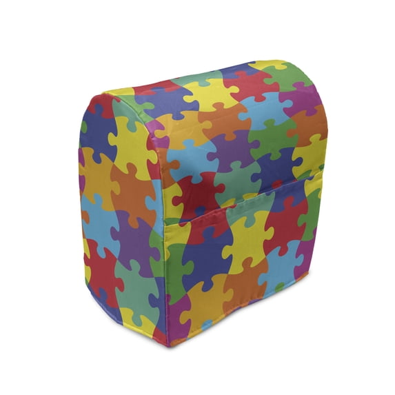 Colorful Stand Mixer Cover, Theme Inspired Rainbow Colored Jigsaw Puzzle Parts Covered Illustration, Kitchen Appliance Organizer Bag Cover with Pockets, 5 Quarts, Multicolor, by Ambesonne