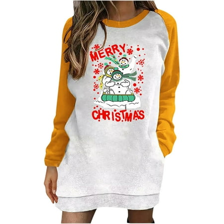 

Merry Tops for Women Stylish Round Neck Raglan Sweatshirt Full Sleeve Long Shirts Holiday Pullovers