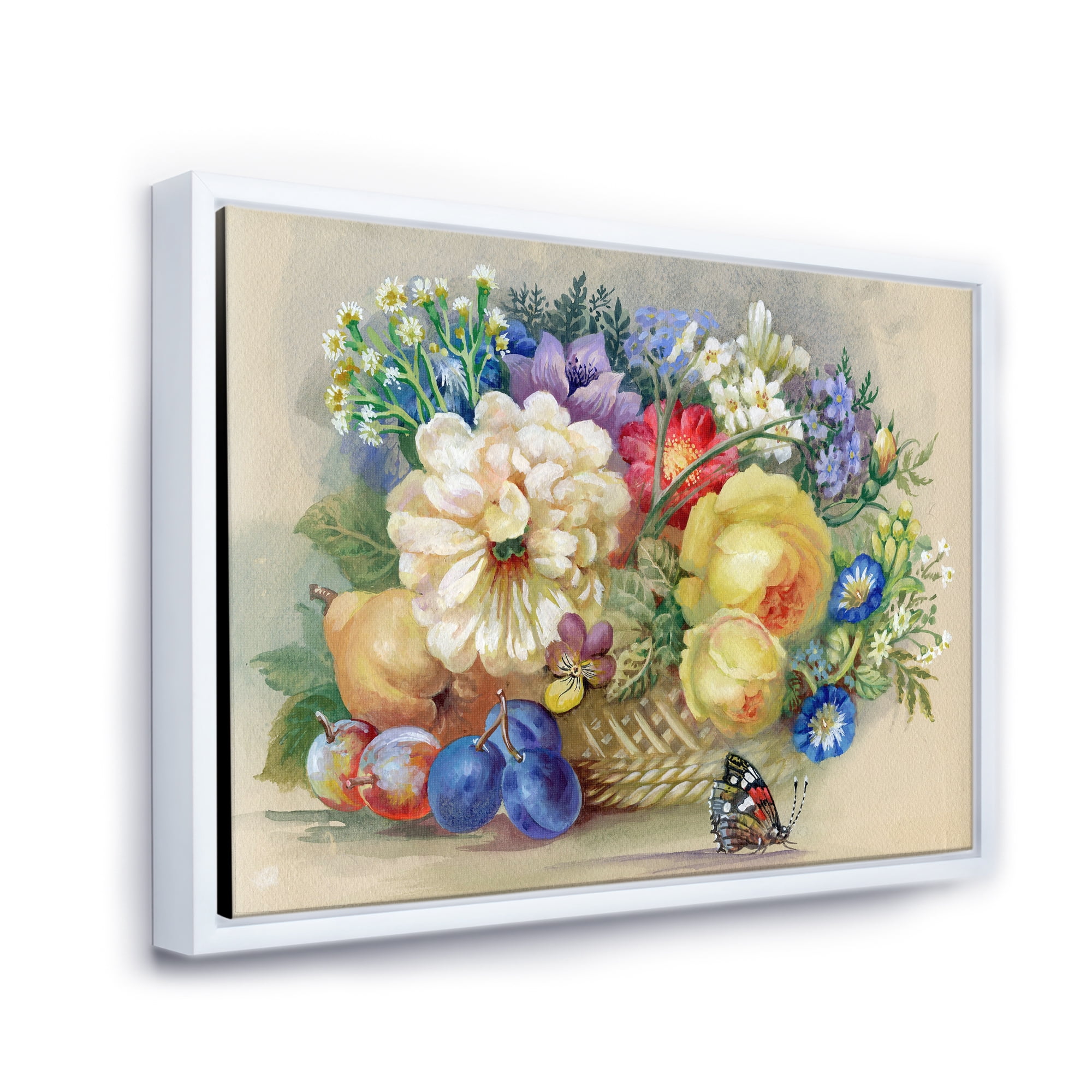 Designart 'Vintage Still Life Of White and Yellow Flowers' Traditional Framed Canvas Wall Art Print