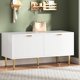 thumbnail image 1 of Banco zapatero moderno acanalado para entrada y pasillo – Armario compacto de madera con almacenamiento para calzado – Asiento cómodo – Diseño elegante para recibidor y entrada de casa – Color blanco, 1 of 7