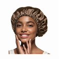thumbnail image 1 of wonima11 Adjustable Satin Lined Sleeping Cap for Men and Women Reversible Night Hat Brown, 1 of 1