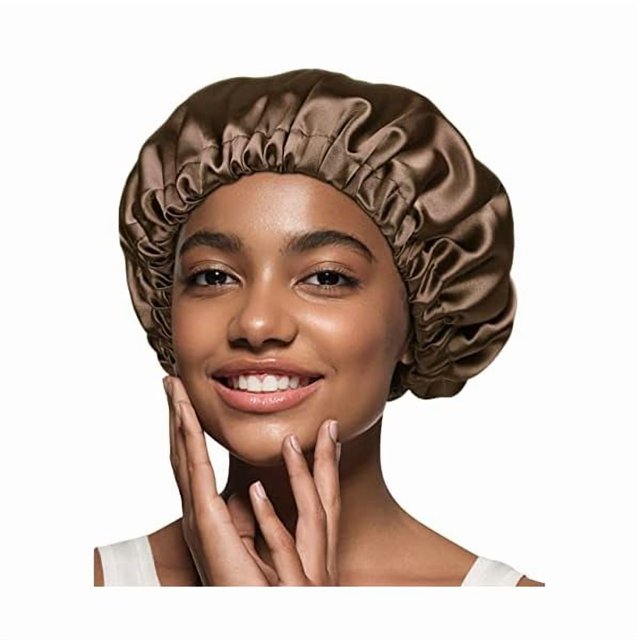 wonima11 Adjustable Satin Lined Sleeping Cap for Men and Women Reversible Night Hat Brown