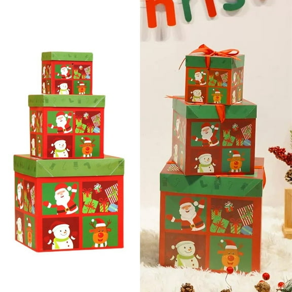 Christmas Nesting Gift Box 3pcs Large Xmas Stackable Box Christmas Present Stacking Boxes Christmas Box Decor for Gift Wrapping Party