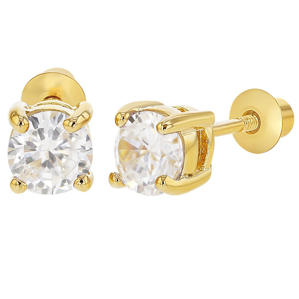 Gold Plated Clear CZ Bow Screw Back Dangle Earrings for Toddlers & Little  Girls