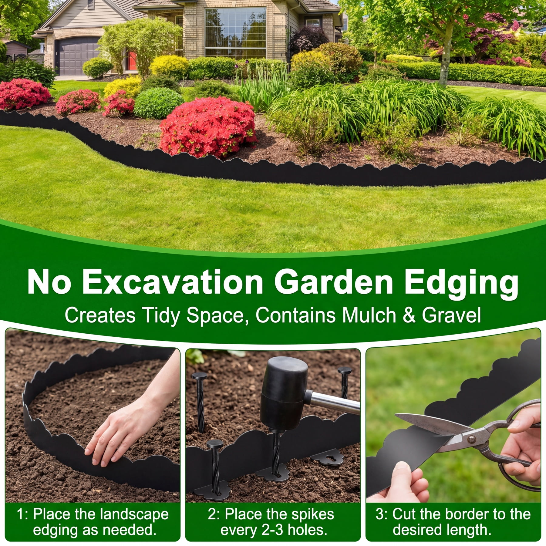 60FT Garden Edging, Heavy‑Duty Landscape Edging Border Kit with Elegant Cloud Design and 72 Anchoring Pegs, Paver Edging for Gardens, Lawn
