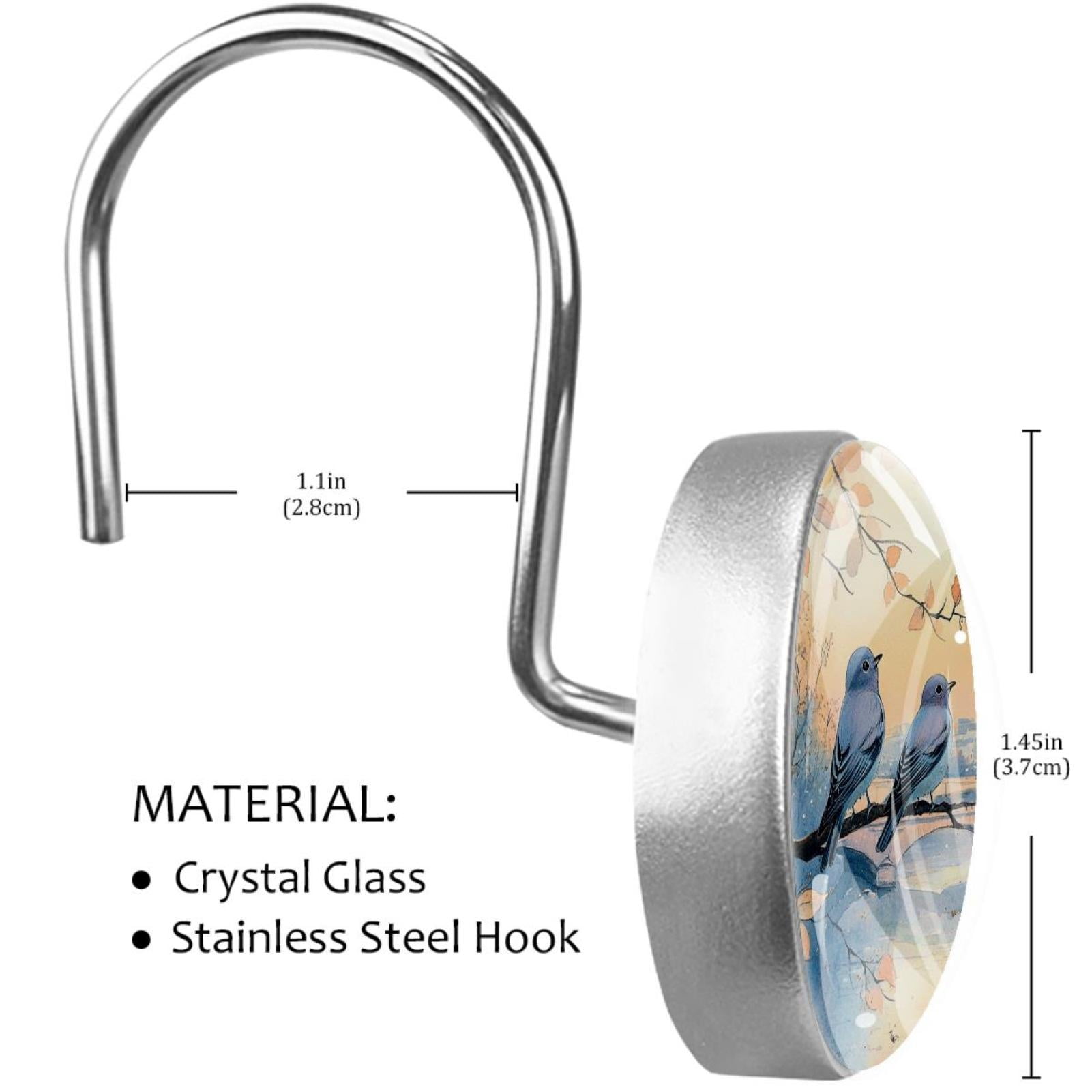 Watercolor Birds Eiffer Tower Landscape Shower Curtain Hooks Round Crystal Glass, Set of 12 Shower Curtain Rings - Shower Hooks for Curtain Shower Rings