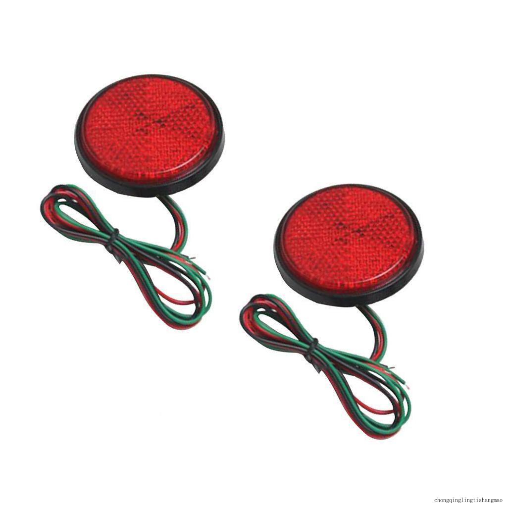 2X 12V Round Reflector Red LED Rear Tail Brake Stop Light With 3 Wires