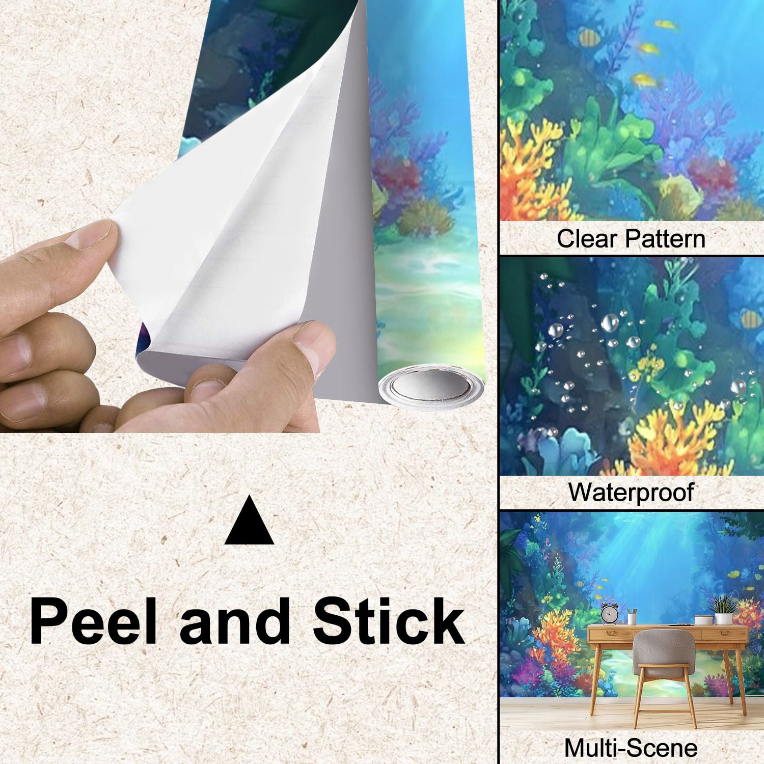Peel and Stick Wallpaper Mysterious Peaceful Undersea World Video Games CG Modern Art Wall Mural Decor Self Adhesive and Removable 100in x 144in