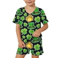 thumbnail image 6 of Girls Boys St. Patrick's Day Outfits 2PC Comfy Casual Printed Short Sleeve V Neck Pullover Top with Shorts Sets with Pockets Navy 15-16 Years, 6 of 7