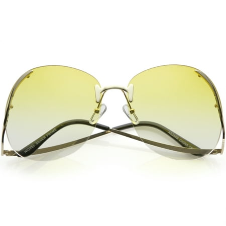 Women's Rimless Oversize Sunglasses Curved Metal Arms Round Color Tinted Lens 67mm (Gold / Yellow Gradient)
