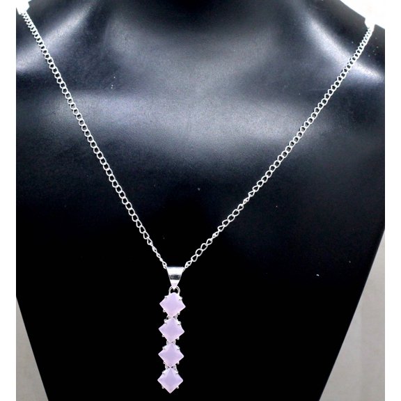 Rose Quartz Gemstone 925 Sterling Silver Handmade Jewelry Necklace Size- 18"