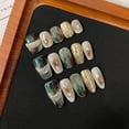 thumbnail image 2 of Stone pattern advanced smudged emerald hand-worn nail piece light luxury pure handmade high quality control nail, 2 of 6
