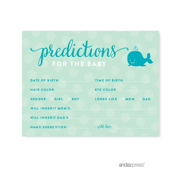 Predictions For Baby  Boy Whale Nautical Baby Shower Games, 20-Pack