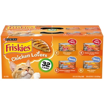 Purina Friskies Chicken Lovers Wet Cat Food Variety Pack, 5.5 oz Cans (32 Pack)