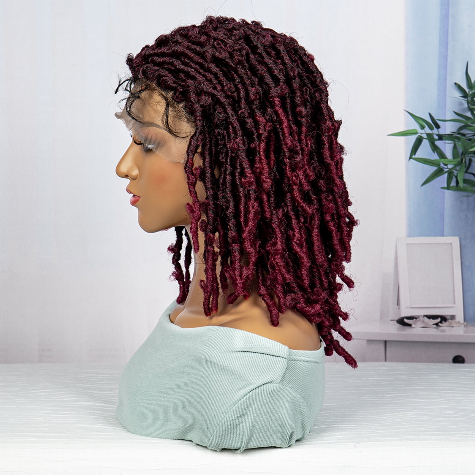 Braided Wigs for Black Women Synthetic Lace Front Wigs Knotless Box Braided Wigs Lightweight Butterfly Faux Locs Braid Braiding Hair Wigs (1B/BUG Color)