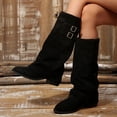 thumbnail image 6 of Xfvqtps Knee High Boots for Women Fold over Chunky Low Heel Double Buckle Strap Suede Tall Boots, 6 of 9