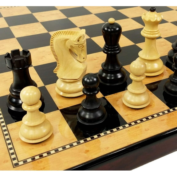 Black Opposite Tops 3 3/4 King Staunton Wood Chess Set 18" Walnut Color Board
