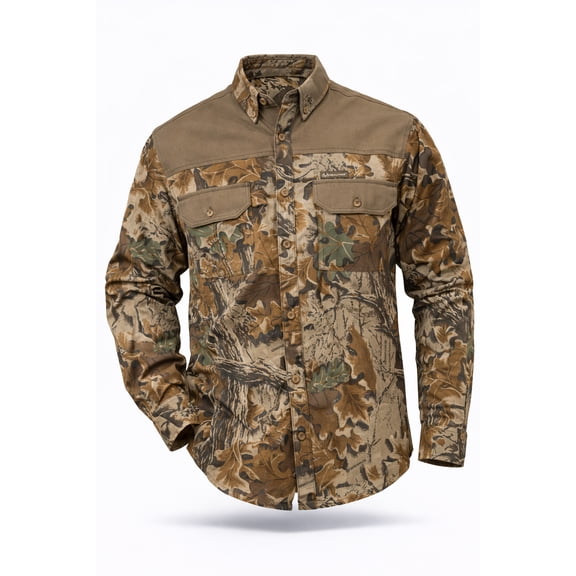 Realtree Men's Advantage Classic Camo Milk River Long Sleeve Button Down Camp Shirt- Midweight, Cotton, Breathable Outdoor Shirt for Hunting and Camping