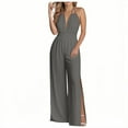 thumbnail image 3 of AGWOLF Wide Leg Jumpsuits for Women Soft Ribbed Knit Open Back Overalls Casual Summer Sleeveless Rompers Loungewear, 3 of 7