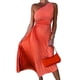 thumbnail image 1 of Vestido elegante de mujer con dobladillo plisado irregular, cuello diagonal, espalda descubierta, largo maxi, sin mangas, con volantes, de talle medio, para fiestas y eventos nocturnos., 1 of 4