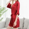 thumbnail image 4 of Defitshape Women's Fall Robe Cool Cozy Thin Pajamas Bathrobe Lounging Light Red Small, 4 of 5