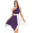 thumbnail image 3 of Yartina Womens Praise Dance Dresses Asymmetric Overlay Dress with Wide-Leg Pants Worship Dance Outfit Purple L, 3 of 7