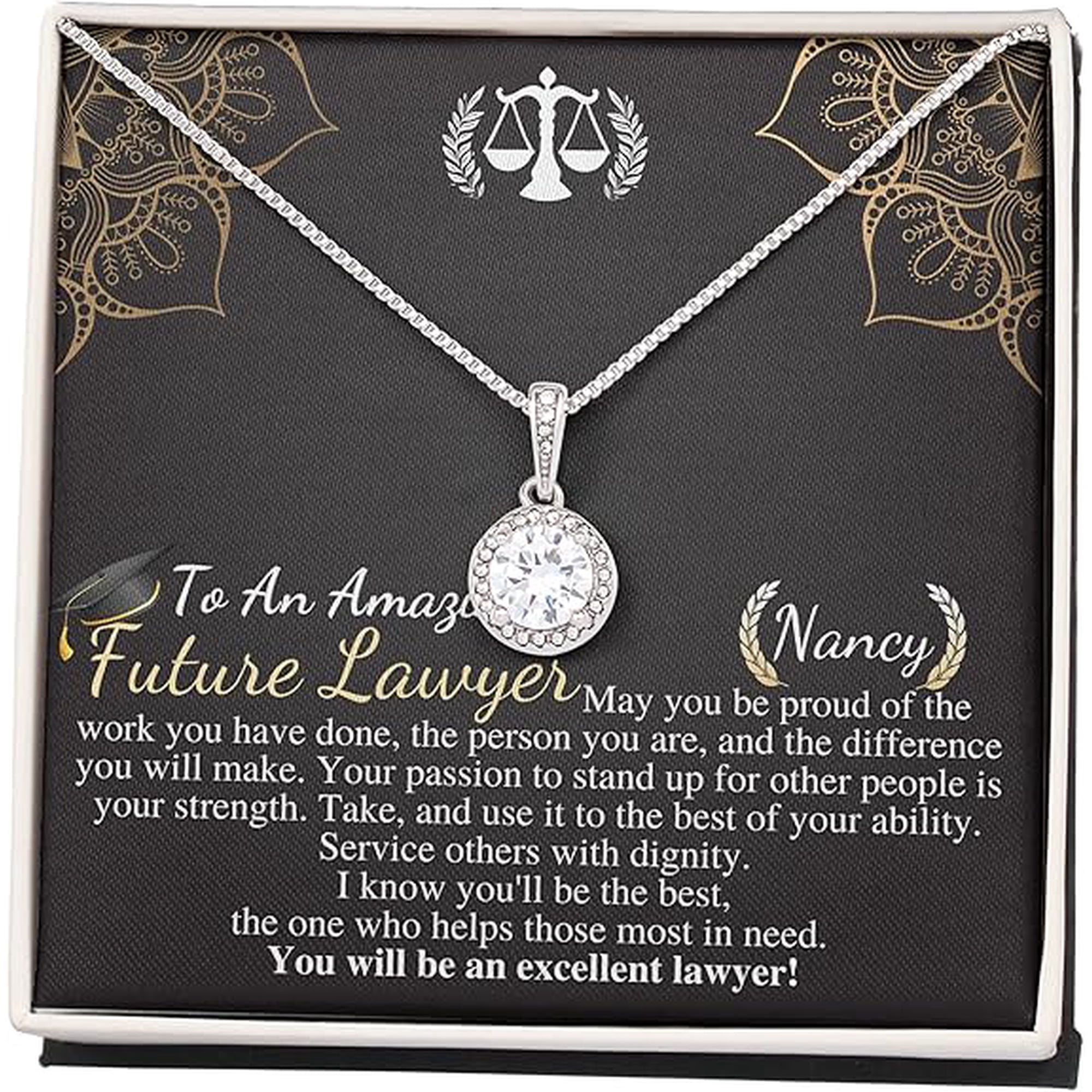 Eternal hope Necklace Law Student Gift, Future Lawyer Gift, Law School Graduation Gift for her, Personalized Necklace gift with Message card