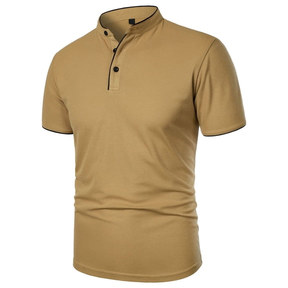 Polo Shirts for Men with Pure Solid Collar Short Sleeve Button Front Top