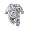 thumbnail image 1 of hirigin Infant Baby Spring Romper, Flower Print Long Sleeve Crew Neck Slanted Zip Closure Ruffle Jumpsuit, 1 of 9