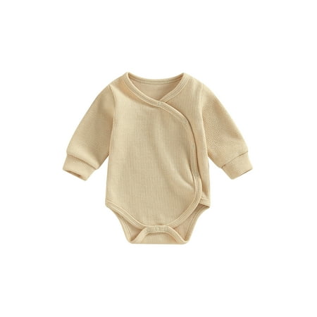 

Meihuida Baby Boys Girls Knitted Romper Solid Color Long Sleeve Oblique Button Romper