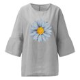thumbnail image 3 of Hauts d'Été pour Femmes 2023 Femmes Été Aguichant Imprimé Régulier à Boutons Manches Trois Quarts Col Rond Bohémien T-Shirt Grande Taille pour Femmes, 3 of 4