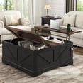 thumbnail image 3 of ChVans 40" Large Farmhouse Lift Top Coffee Table with Power Outlets, Square Wood Living Room Table with Large Hidden Storage, Multi-Function Lift Wooden Barn Door Center Table, Rustic Black, 3 of 8