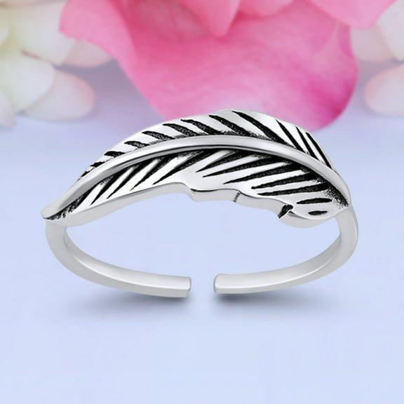 Blue Apple Jewelry Co. Feather Toe Band Ring 925 Sterling Silver Thin Adjustable Stylish for Women