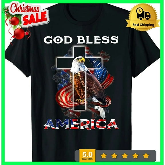 Sam Soft God Bless America Jesus Cross Bald Eagle Us Flag T-Shirt S-5Xl