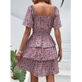 thumbnail image 3 of PRETTYGARDEN Women's Floral Summer Short Dress Square Neck Short Sleeve Tiered Ruffle Boho Swing Dresses, 3 of 6