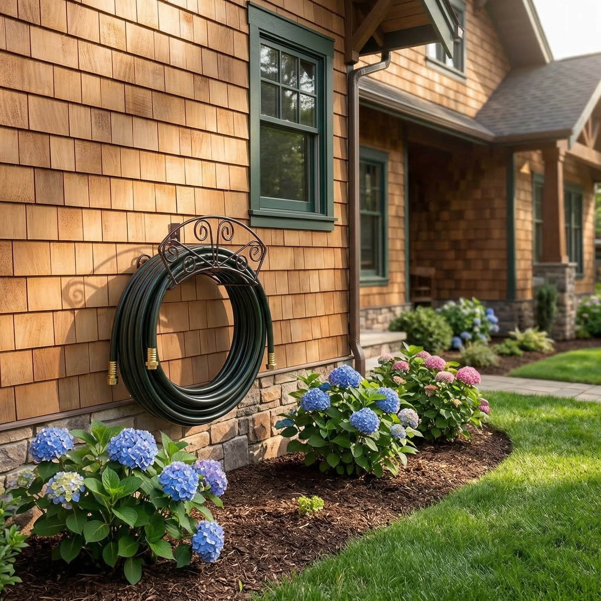 Garden Hose Holder Heavy Duty Water Hose Holder Solid Metal Hoses Hanger Wall Mount Decorative Durable Garden Hoses Storage Hose Reel Hose Organizer for Outside Yard, Bronze