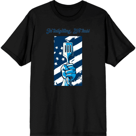 In Tailgating We Trust American Flag And Spatula Adult Black Crew Neck Short Sleeve Tee-XL