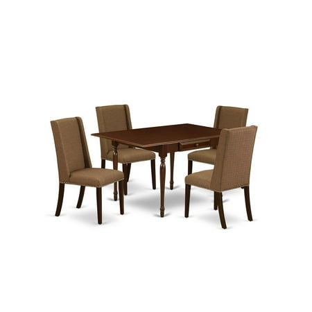 East West Furniture Monza 5-piece Wood Kitchen Table Set in Mahogany