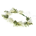 thumbnail image 2 of Floral Fall Camellia Flower Crown Rose Headpiece Wedding Bridal Flower Girl Halo Maternity Photo Props FL-03 (Green Leaf Ivory), 2 of 5
