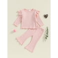 thumbnail image 2 of SUNSIOM Baby Girl 2Pcs Fall Outfits Ruffle Long Sleeve Sport Print Tops + Flare Pants Set Toddler Clothes, 2 of 6