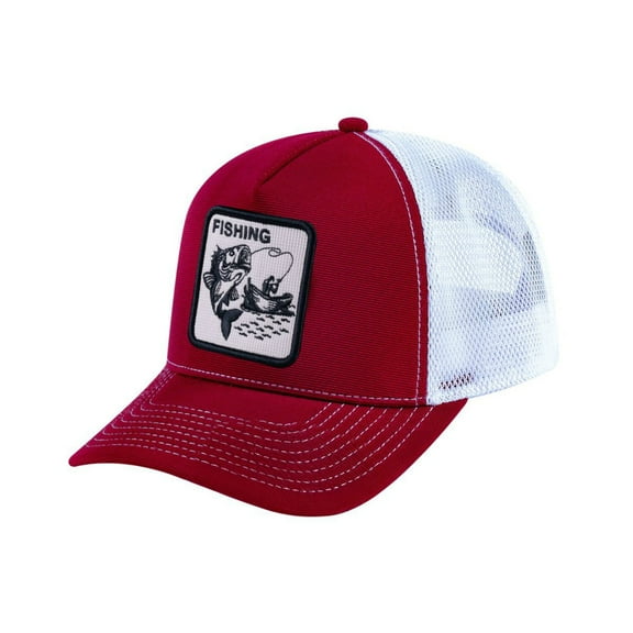 Unisex V2 Embroidered The Fishing, 5-Panel Trucker Hat, Burgundy/White, Adjustable Fit