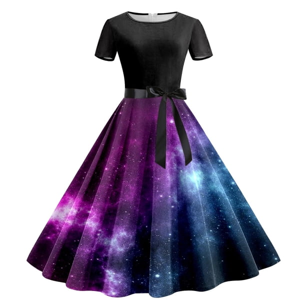 Vestido Floral de Manga Corta para las Mujeres Floral Impresión Cuello Redondo de Rodilla Vestido Casual, Vestido Corto para las Mujeres Casual Primavera Verano