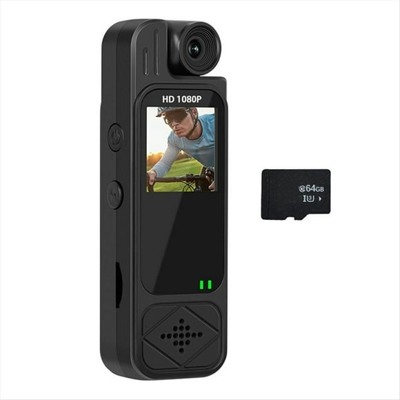 Cámara Deportiva HD de 1080P con Tarjeta TF de 64 GB, Grabadora de Vídeo Digital con Visión por Infrarrojos Giratoria, Cámara Corporal