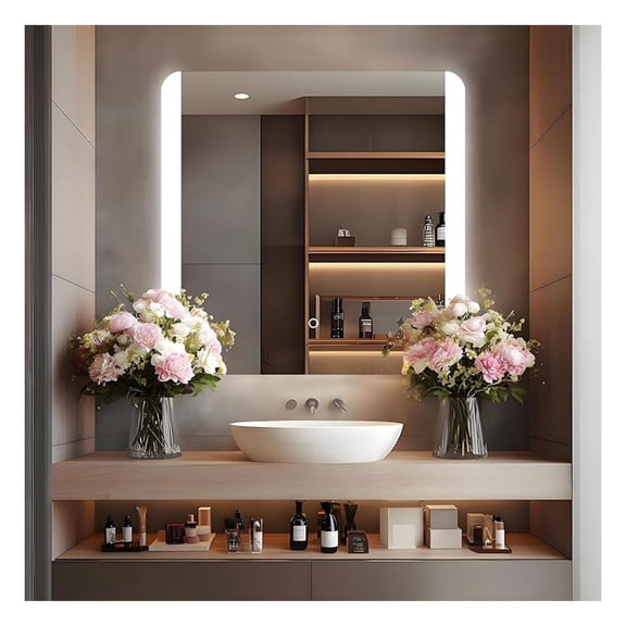 36''x36'' Backlit Led Mirror for Bathroom Rectangular Frameless Wall Mirror Vanity Mirror with Light Rounded Corners, Shatter Proof, Dimmable, Smart 3-Color Lights,Tempered Glass