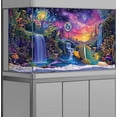 thumbnail image 4 of Aquarium Background with Galaxy Space Planet Design, Waterfall Landscape Tapestry Fantasy Mountain Wave Wall Tapestry Mysterious Neon Plants Fish Tank with Mushroom Design, 4 of 6