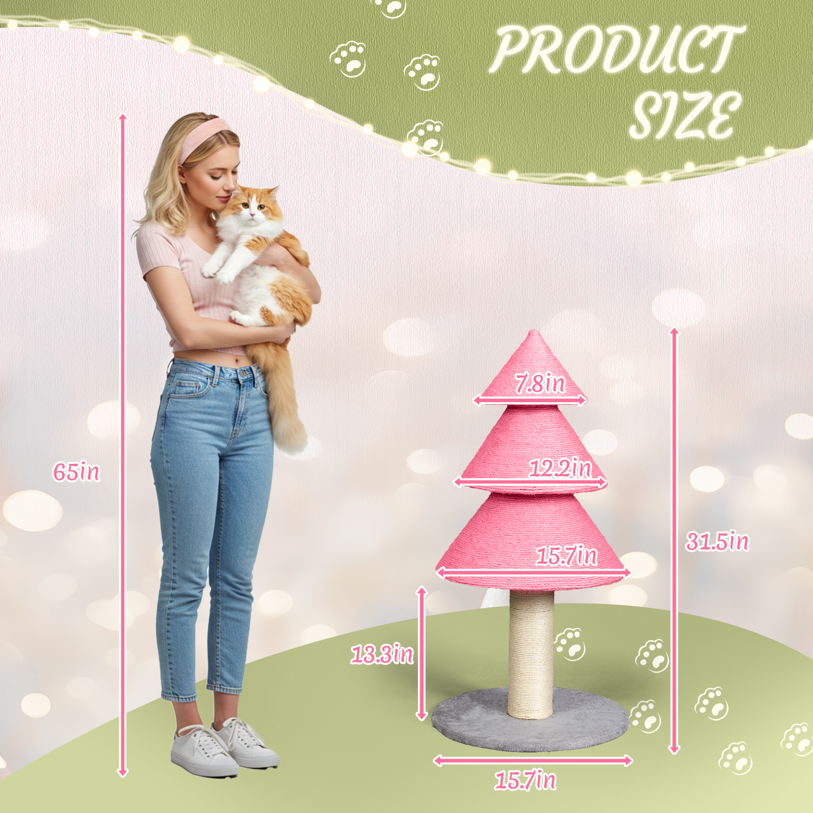 Zimtown Large Christmas Tree Cat Scratching Post, 31.5-Inch Tall Sisal Scratcher for Indoor Cats, with Toy Ball, Pink