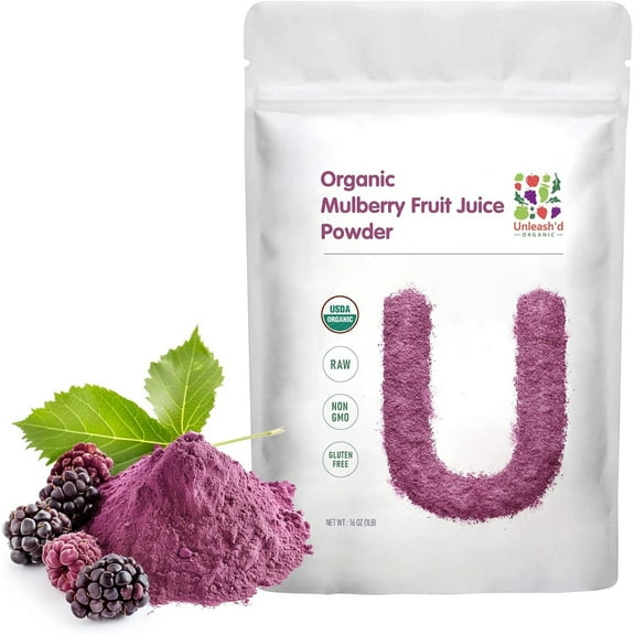Unleash'd Organic Mulberry Juice Powder 16 oz – 100% Pure Natural Green Food, Rich in Vitamins