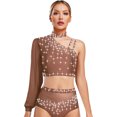 thumbnail image 1 of iiniim Women Shiny Rhinestone Dance Top Ballet Dance Adult Contemporary Shiny Crop Tops DustyPink S, 1 of 5